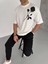 Unisex Bisiklet Yaka Baskılı Oversize T-Shirt - Beyaz 1