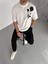 Unisex Bisiklet Yaka Baskılı Oversize T-Shirt - Beyaz 2