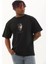 Unisex Oversize Baskılı Bisiklet Yaka T-Shirt - Siyah 1