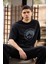 Unisex Bisiklet Yaka Baskılı Oversize T-Shirt - Siyah 3