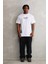 Unisex Bisiklet Yaka Baskılı Oversize T-Shirt - Beyaz 4