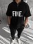 Unisex Baskılı Yarım Fermuarlı T-Shirt - Siyah 2