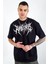 Unisex Bisiklet Yaka Baskılı Oversize T-Shirt - Siyah 1