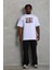 Unisex Oversize Baskılı Bisiklet Yaka T-Shirt - Beyaz 4