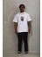 Unisex Oversize Baskılı Bisiklet Yaka T-Shirt - Beyaz 4