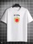 Unisex Bisiklet Yaka Baskılı Oversize T-Shirt - Beyaz 1