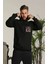 Unisex Kapşonlu Baskılı Sweetshirt - Siyah 2
