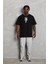 Unisex Oversize Baskılı Bisiklet Yaka T-Shirt - Siyah 3