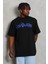 Unisex Oversize Baskılı Bisiklet Yaka T-Shirt - Siyah 3