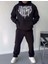 Uzun Kol Kapşonlu Baskılı Sweatshirt - Siyah 4