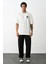 Unisex Bisiklet Yaka Baskılı Oversize T-Shirt - Beyaz 1