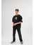 Unisex Bisiklet Yaka Baskılı Oversize T-Shirt - Siyah 1