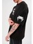 Unisex Bisiklet Yaka Baskılı Oversize T-Shirt - Siyah 3