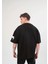 Unisex Bisiklet Yaka Baskılı Oversize T-Shirt - Siyah 4
