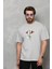 Unisex Bisiklet Yaka Baskılı Oversize T-Shirt - Gri 1
