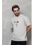 Unisex Bisiklet Yaka Baskılı Oversize T-Shirt - Gri 4