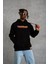 Erkek Armalı Baskılı Kapüşonlu Sweatshirt - Siyah 2