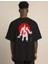 Unisex Bisiklet Yaka Baskılı Oversize T-Shirt - Siyah 2