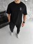 Unisex Bisiklet Yaka Baskılı Oversize T-Shirt - Siyah 1