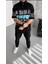 Unisex Baskılı Yarım Fermuarlı T-Shirt - Siyah 2