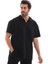 Unisex Yarım Fermuarlı Düz Oversize T-Shirt - Siyah 1