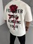 Unisex Bisiklet Yaka Baskılı Oversize T-Shirt - Beyaz 2