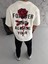 Unisex Bisiklet Yaka Baskılı Oversize T-Shirt - Beyaz 3