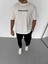 Unisex Bisiklet Yaka Baskılı Oversize T-Shirt - Beyaz 1