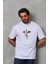Unisex Bisiklet Yaka Baskılı Oversize T-Shirt - Beyaz 1