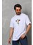 Unisex Bisiklet Yaka Baskılı Oversize T-Shirt - Beyaz 2