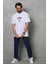 Unisex Bisiklet Yaka Baskılı Oversize T-Shirt - Beyaz 4