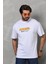 Unisex Bisiklet Yaka Baskılı Oversize T-Shirt - Beyaz 1