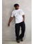 Unisex Bisiklet Yaka Baskılı Oversize T-Shirt - Beyaz 3