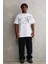 Unisex Bisiklet Yaka Baskılı Oversize T-Shirt - Beyaz 4