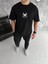 Unisex Bisiklet Yaka Baskılı Oversize T-Shirt - Siyah 1