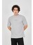 Unisex Waffle Kumaş Rahat Kol T-Shirt - Boyalı Gri 1
