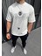 Unisex Bisiklet Yaka Baskılı Oversize T-Shirt - Beyaz 1