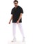 Unisex Yarım Fermuarlı Düz Oversize T-Shirt - Siyah 2