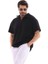 Unisex Yarım Fermuarlı Düz Oversize T-Shirt - Siyah 3