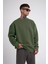 Unisex Biskilet Yaka Üç Iplik Sweatshirt - Haki 1