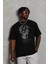 Unisex Oversize Taşlı Bisiklet Yaka T-Shirt - Siyah 4