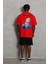 Unisex Oversize Baskılı Bisiklet Yaka T-Shirt - Kırmızı 4
