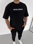 Unisex Bisiklet Yaka Baskılı Oversize T-Shirt - Siyah 1