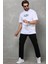 Unisex Bisiklet Yaka Baskılı Oversize T-Shirt - Beyaz 4