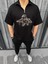 Unisex Yarım Fermuarlı Baskılı Oversize T-Shirt - Siyah 1