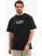Unisex Bisiklet Yaka Baskılı Oversize T-Shirt - Siyah 1