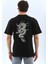 Unisex Oversize Baskılı Bisiklet Yaka T-Shirt - Siyah 2