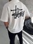 Unisex Bisiklet Yaka Baskılı Oversize T-Shirt - Beyaz 2