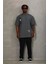 Unisex Oversize Baskılı Bisiklet Yaka T-Shirt - Füme 3