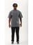 Unisex Oversize Baskılı Bisiklet Yaka T-Shirt - Füme 4
